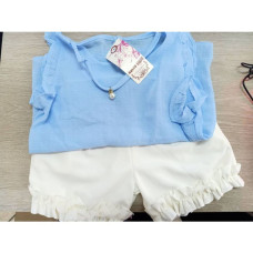 Комплект синяя рубашка + белые брюки, девочка 1 комплект/Set of blue shirt + white pants, girl 1 set