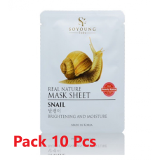 Real Nature Mask Sheet Snail Brightening & Moisture 25g, Set 10 Pcs, So Young/Real Nature Тканевая маска с улиткой, осветляющая и увлажняющая, 25 г, набор из 10 шт., So Young