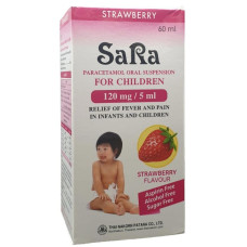 Sara Strawberry Flavor 60 ml., Childrens Antipyretic Liquid/Sara со вкусом клубники 60 мл., Детское жаропонижающее средство